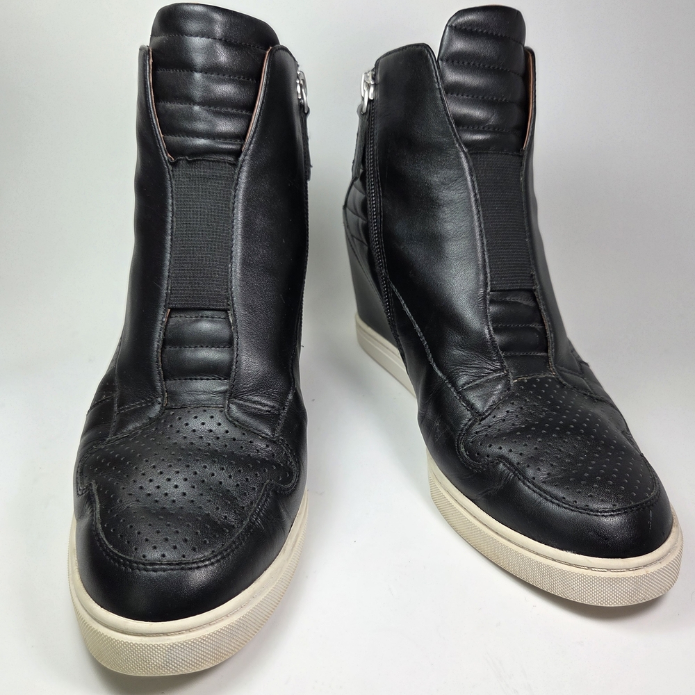 Linea Paolo Felicia Black Leather Hidden Wedge Zip Sneaker Bootie W 8.5 - Picture 7 of 14